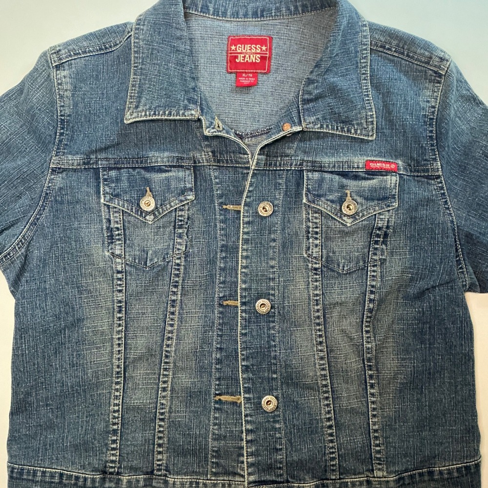 Guess Jeans Womens Blue Denim Trucker Jacket XL Stretch - Picture 6 of 16